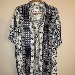 Vintage 90s Ringo Sport Men's Blue and White Shirt